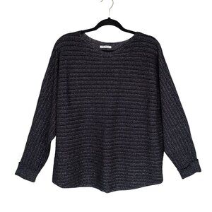 Vita Milano Womens Sweaters Black Metallic Ribbed Long Sleeve Size L